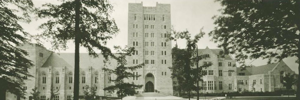 An archival image of the exterior of the Indiana Memorial Union