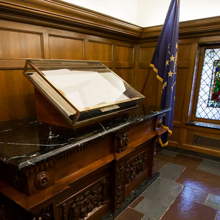 The Indiana University Golden Book in the Memorial Room in the Indiana Memorial Union