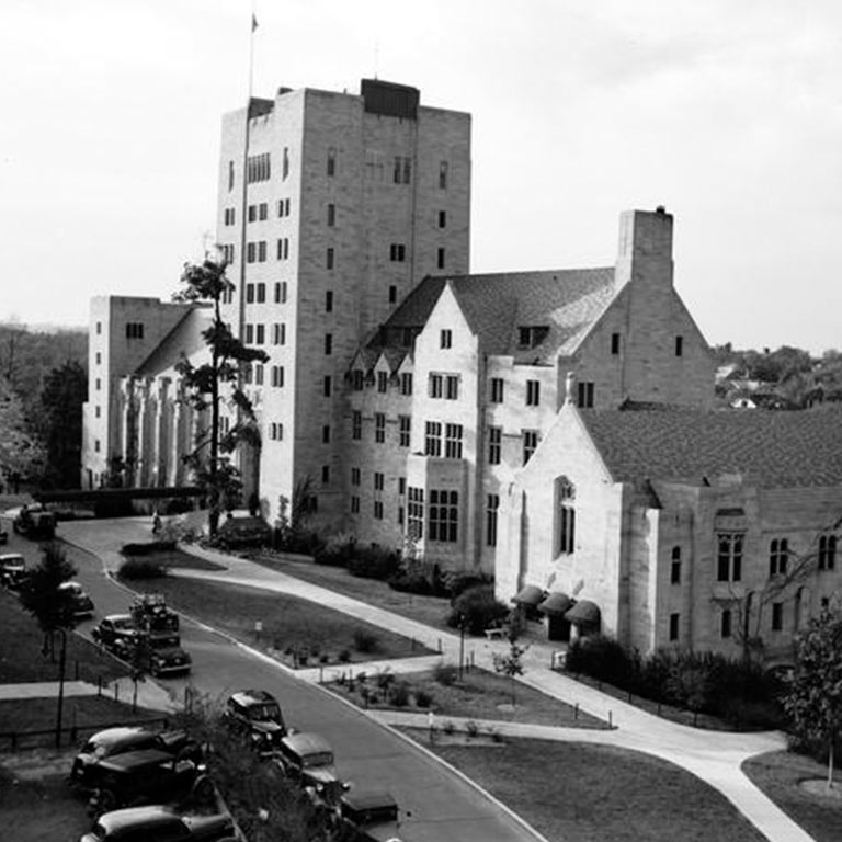 An archival image of the exterior of the Indiana Memorial Union