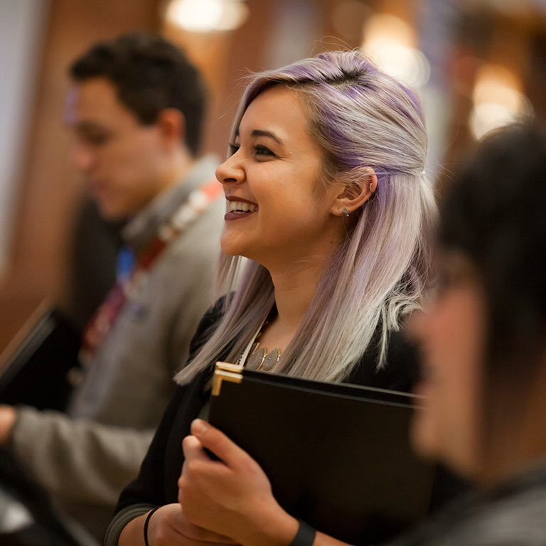 A student attends an event at the Indiana Memorial Union.